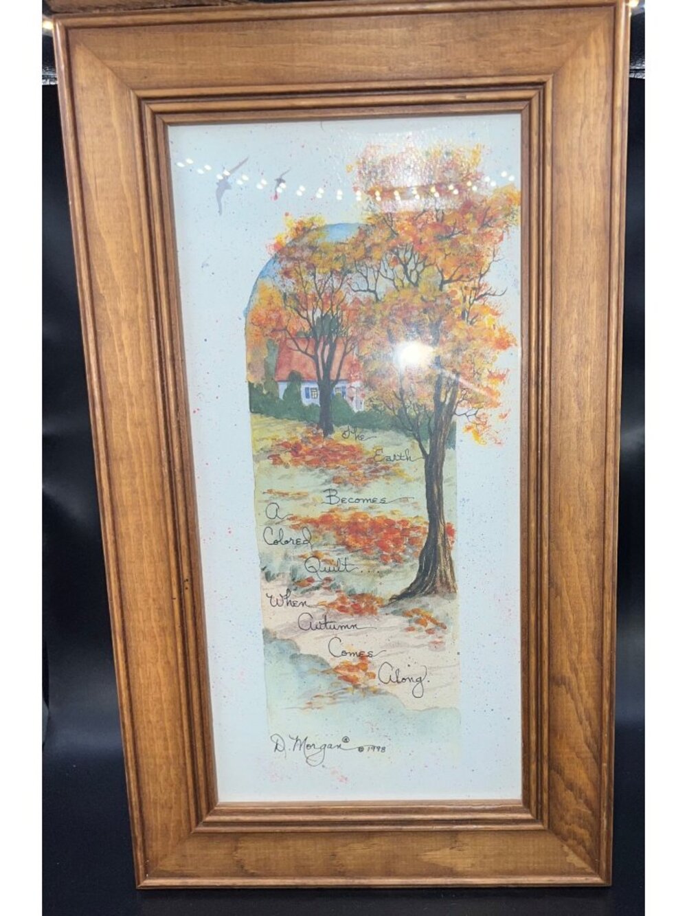 D. Morgan Wood Framed Autumn Print 1998 Rustic Wall Art poetry Fall leaves Trees
